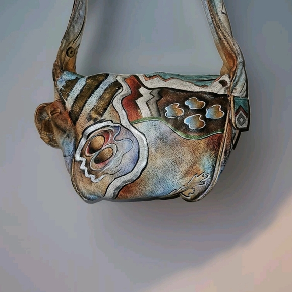 Anuschka Handbags - ANUSCHKA Hand-Painted Leather Crossbod Shoulder Bag Abstract Design Wearable Art